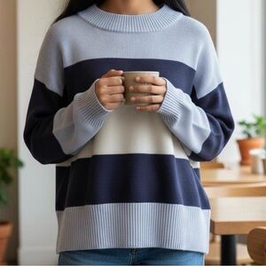 Lucky Brand Navy and Cream Striped Sweater